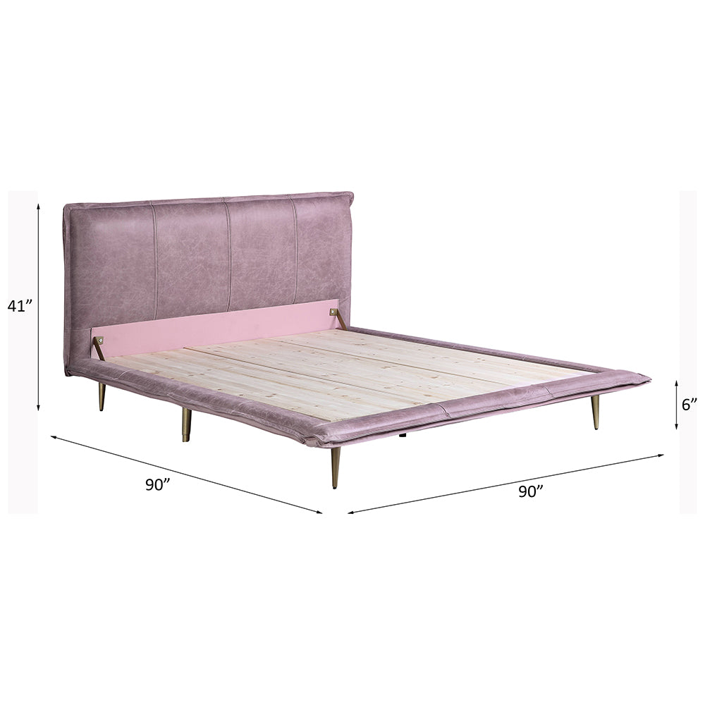 Metis Eastern King Bed, Pink Top Grain Leather