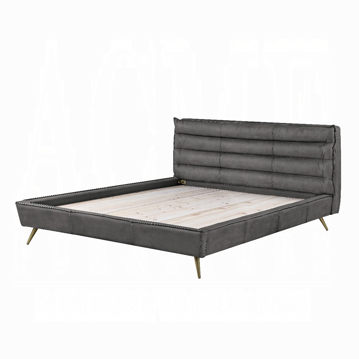 Turner Doris Queen Beige Upholstered Bed – Modern Platform Design with Padded Headboard