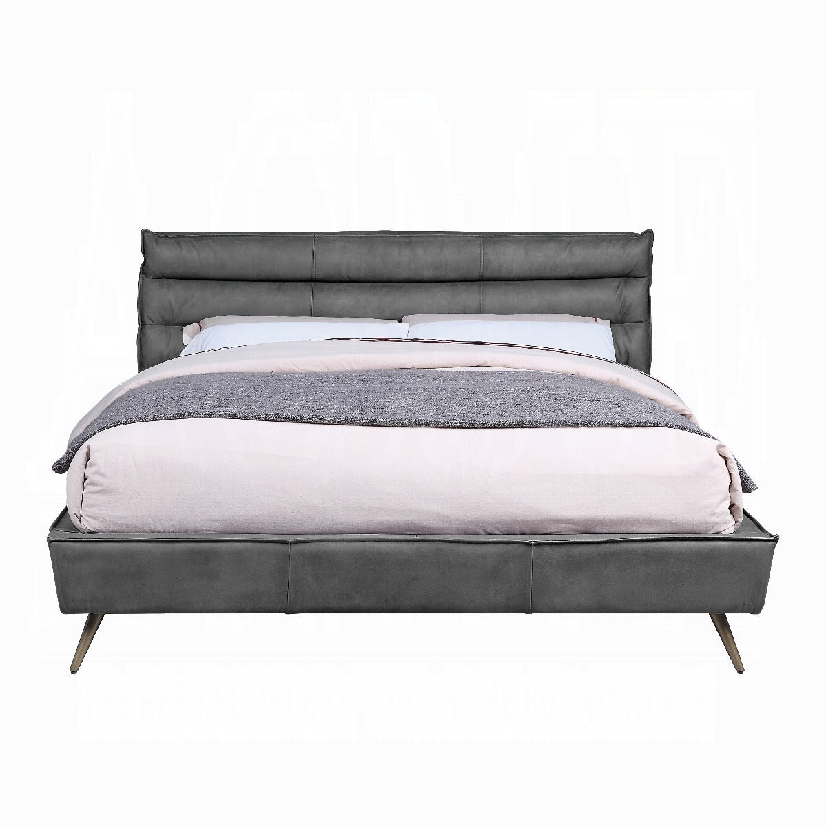Turner Doris Queen Beige Upholstered Bed – Modern Platform Design with Padded Headboard