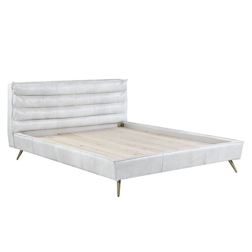 Doris Queen Bed, Vintage White Top Grain Leather