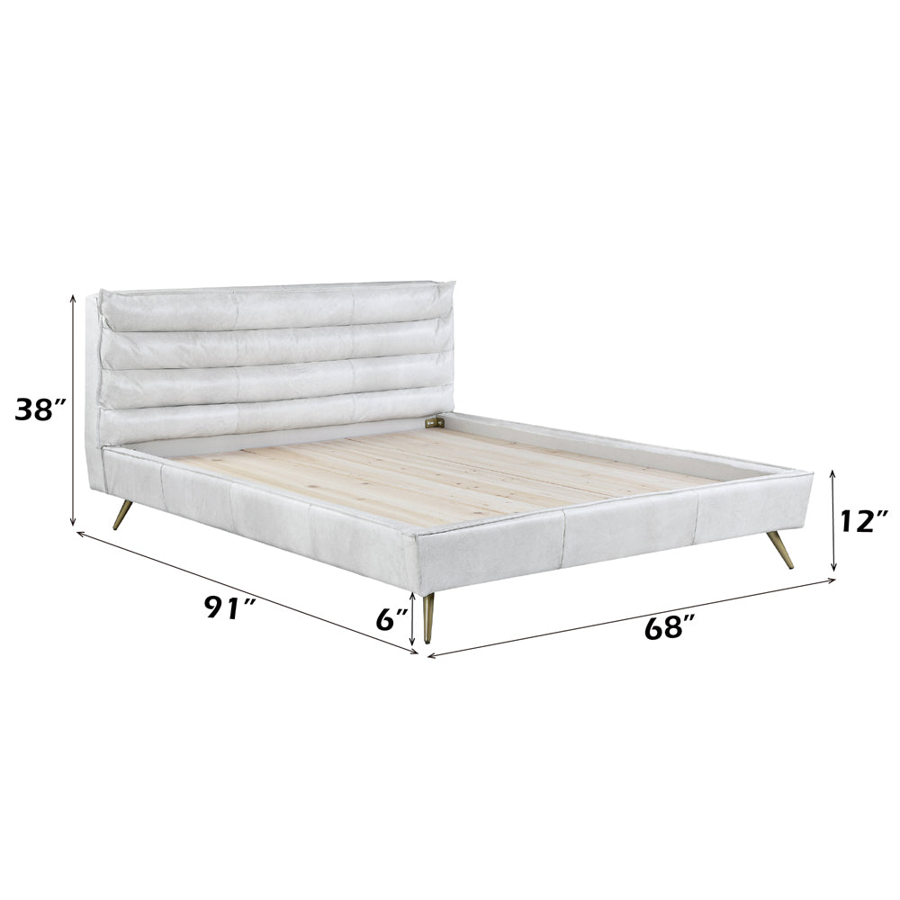 Doris Queen Bed, Vintage White Top Grain Leather