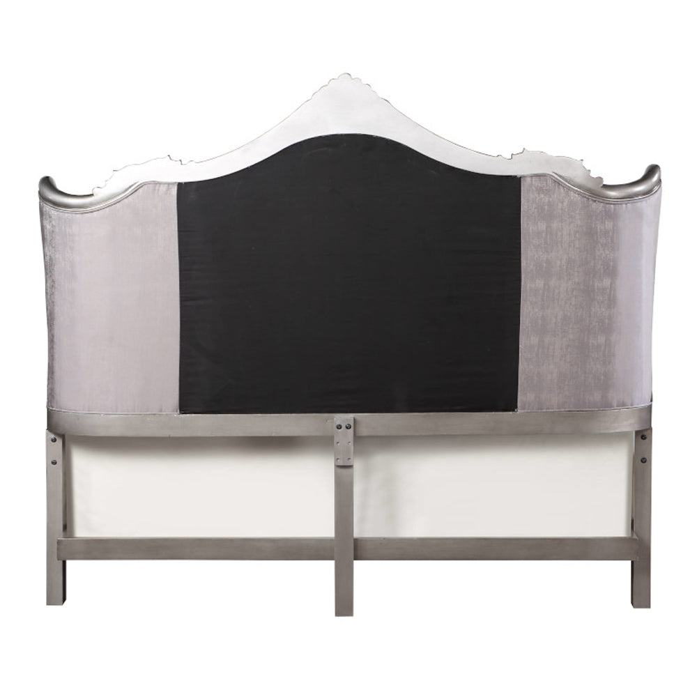 Ludhiana Ariadne CK Antique Platinum Velvet Upholstered Bed – Vintage Rococo Design with Crystal Tufting