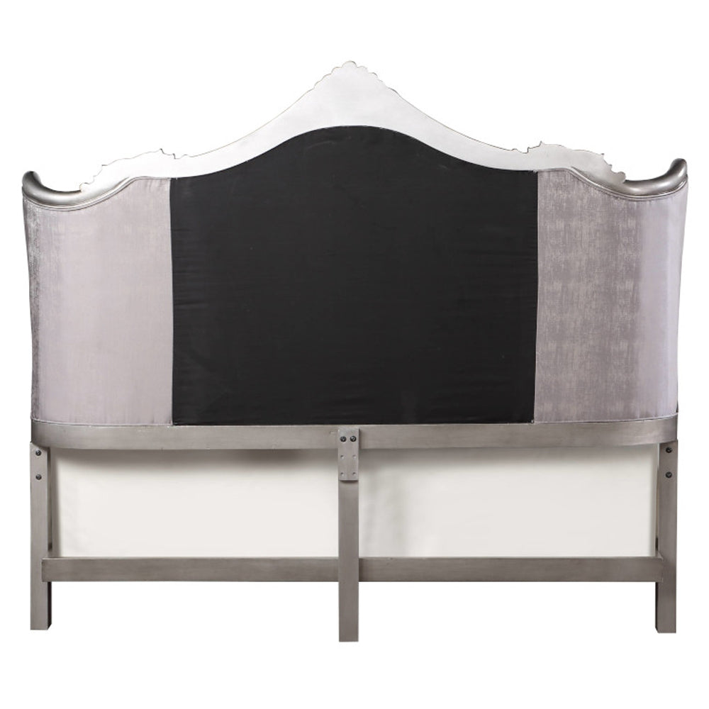 Scalera Queen Antique Platinum Velvet Platform Bed – Rococo Style Crystal Button Tufted Headboard