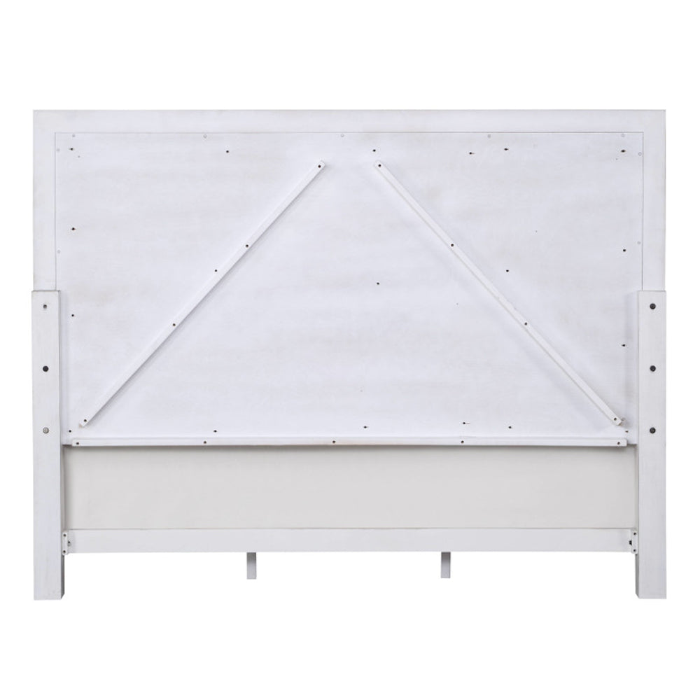 Katia Eastern King Bed, Light Gray Linen, Rustic Gray & Weathered White Finish