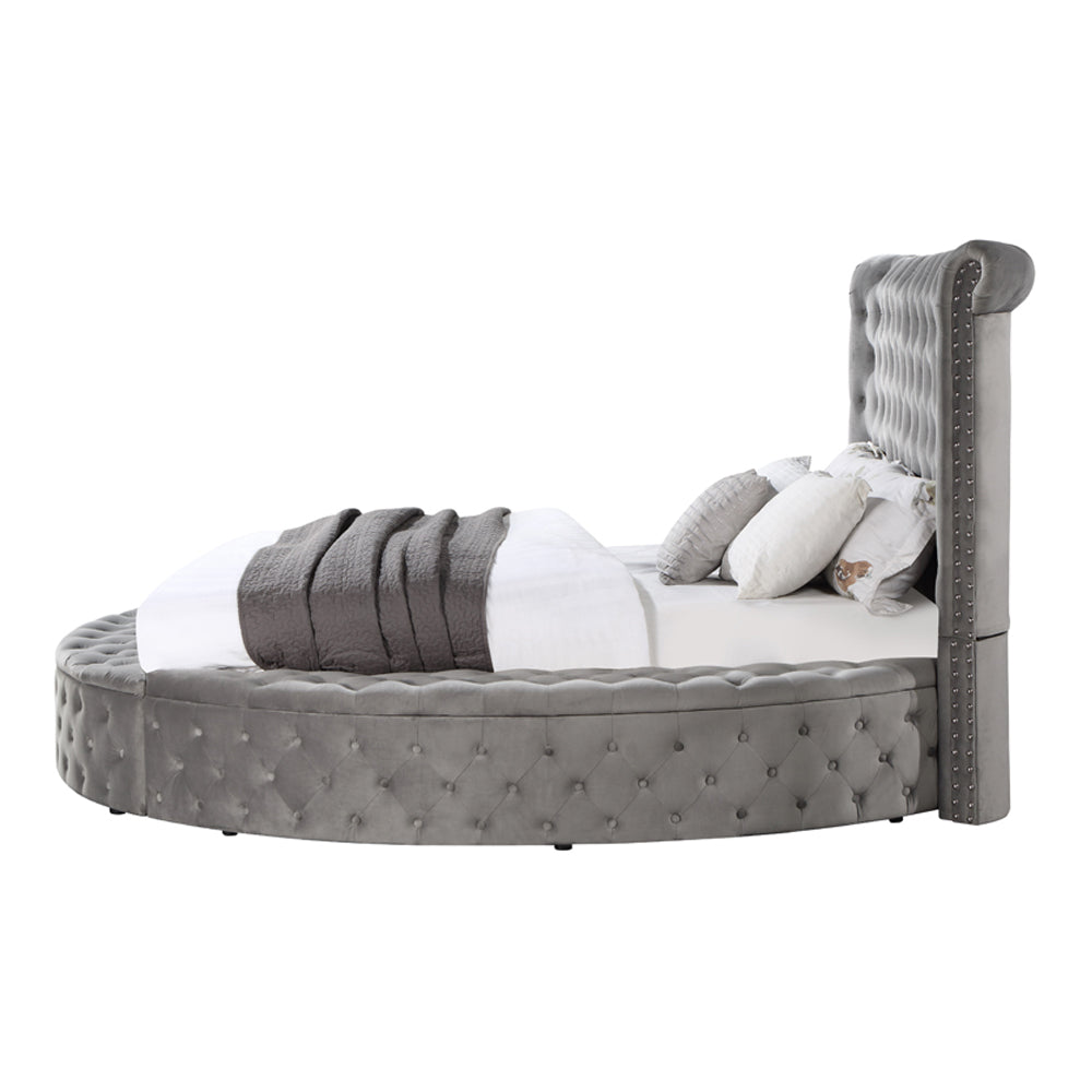 Charly Gaiva Eastern King Gray Velvet Platform Storage Bed – Contemporary Button-Tufted Headboard