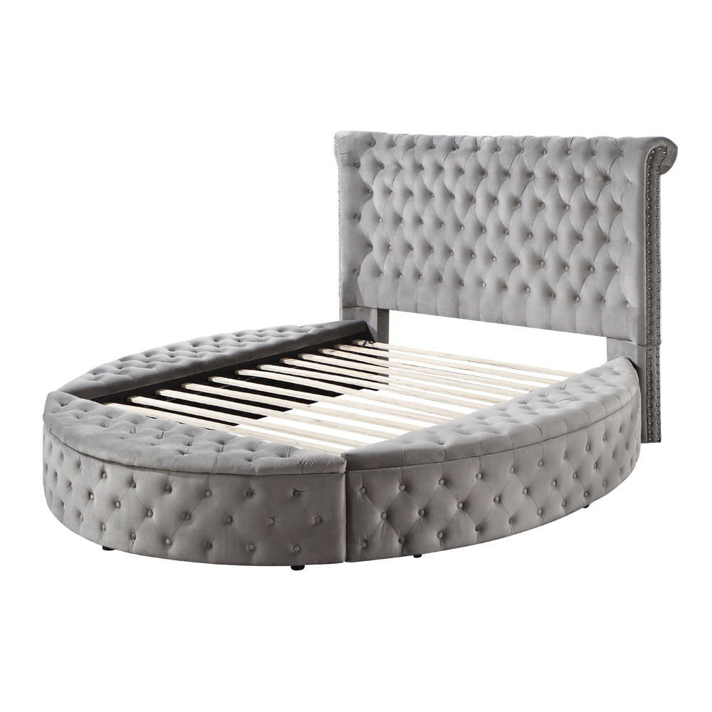 Adele Gaiva Contemporary Queen Gray Velvet Storage Bed – Modern Tufted Platform with Built-In Drawers