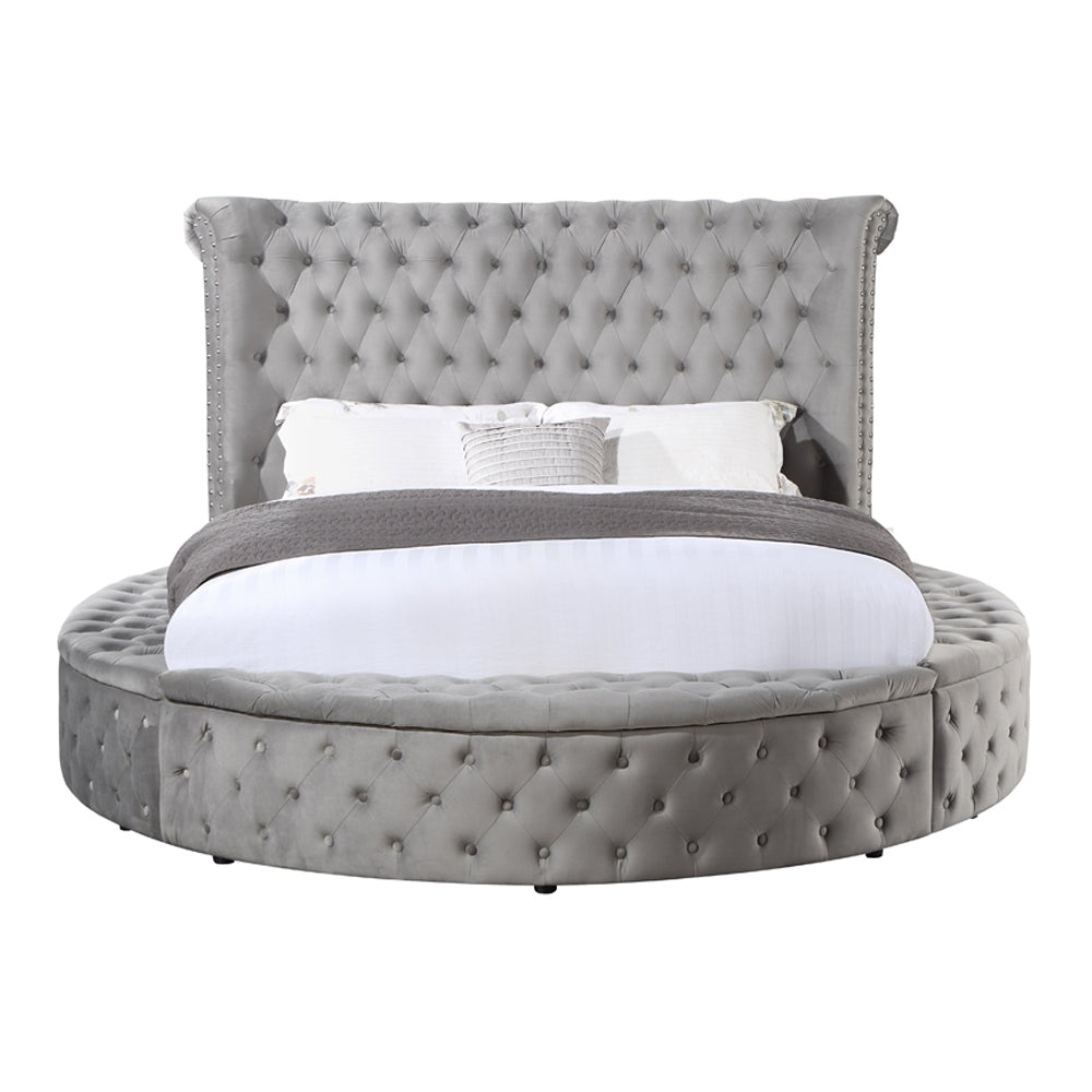 Adele Gaiva Contemporary Queen Gray Velvet Storage Bed – Modern Tufted Platform with Built-In Drawers