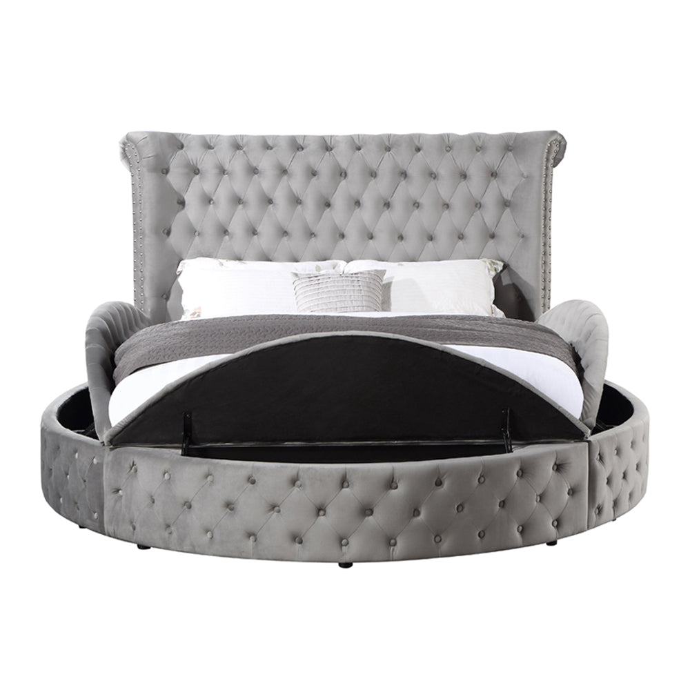 Adele Gaiva Contemporary Queen Gray Velvet Storage Bed – Modern Tufted Platform with Built-In Drawers