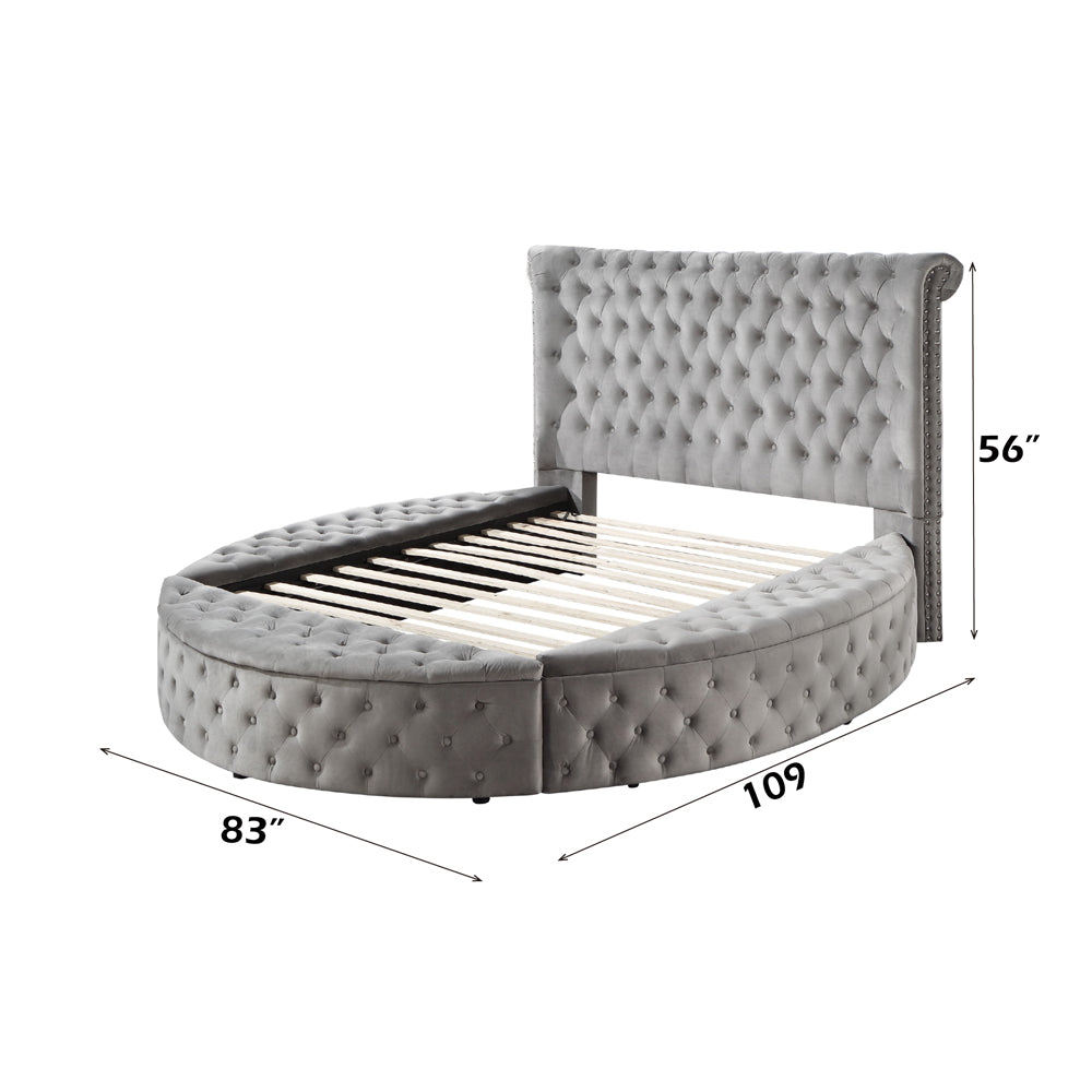 Adele Gaiva Contemporary Queen Gray Velvet Storage Bed – Modern Tufted Platform with Built-In Drawers