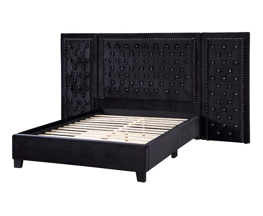 Damazy Queen Bed, Black Velvet