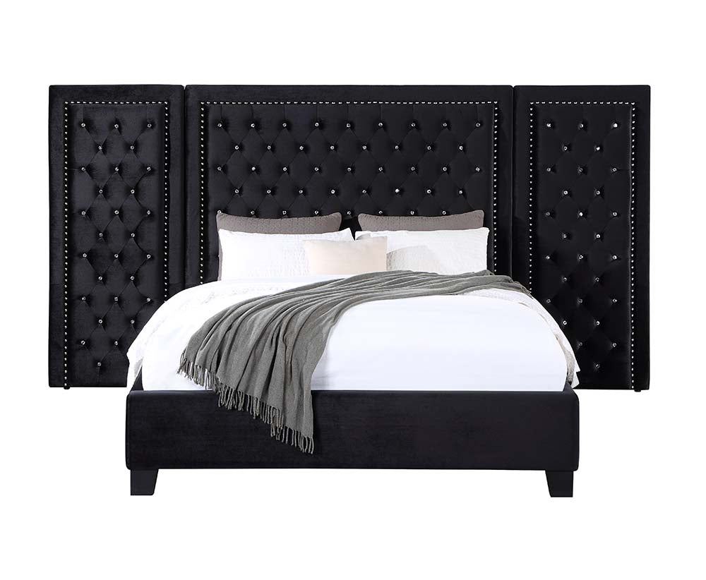 Damazy Queen Bed, Black Velvet