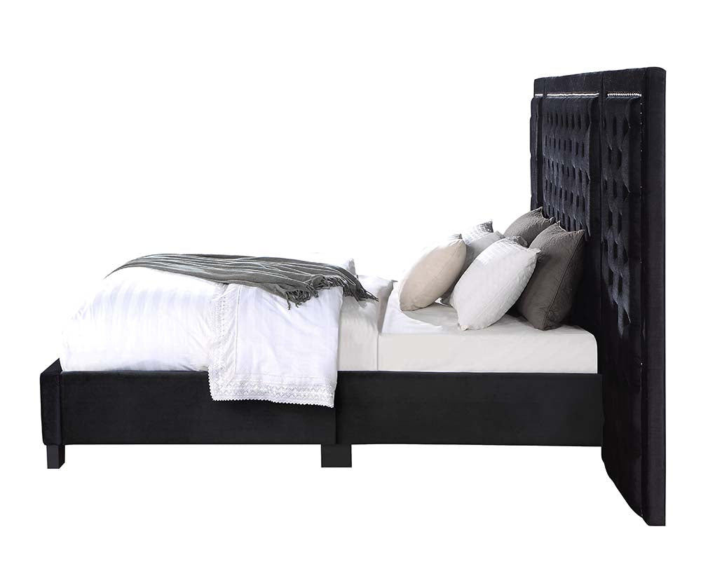 Damazy Queen Bed, Black Velvet