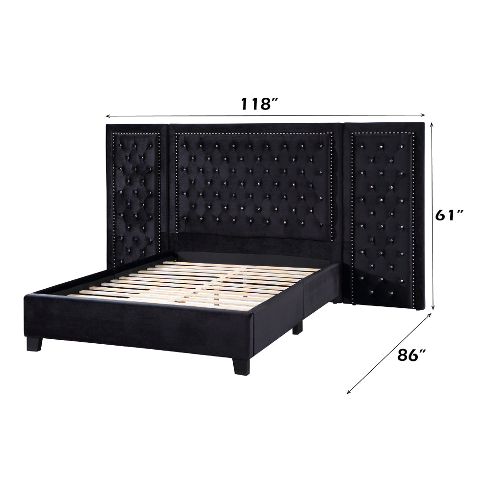 Damazy Queen Bed, Black Velvet