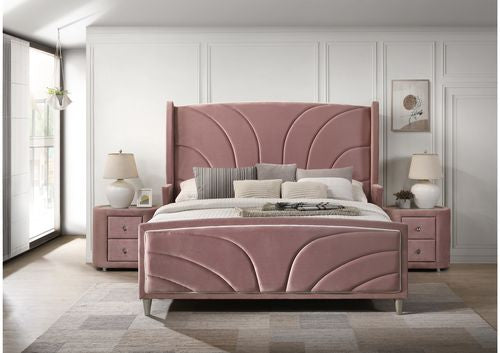 Salonia Eastern King Bed, Pink Velvet