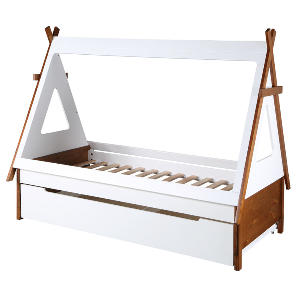 Diya Loreen Twin Two-Tone Oak White Wood Bed Adventure Tent Style Kids Platform Bed