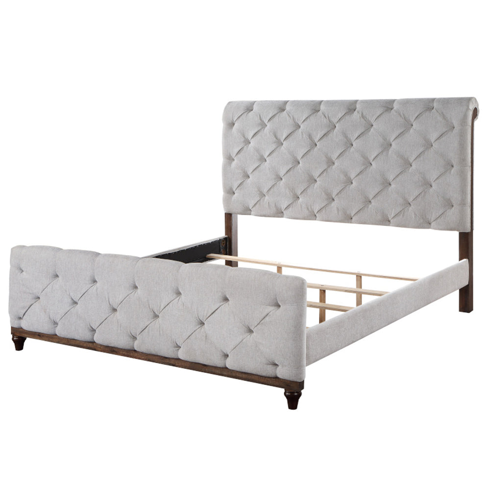 Verona Queen Reclaimed Oak Wood Panel Bed – Contemporary Industrial Style with Metal Legs