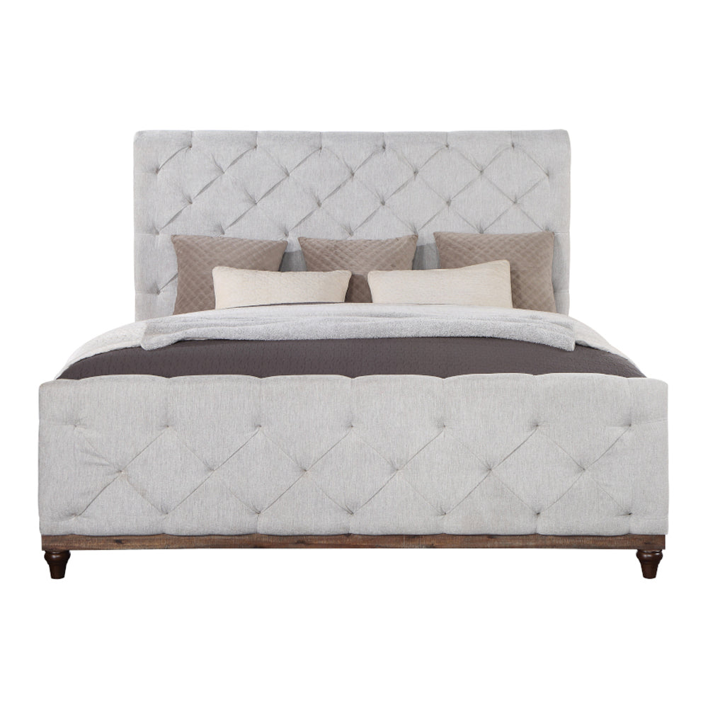 Verona Queen Reclaimed Oak Wood Panel Bed – Contemporary Industrial Style with Metal Legs