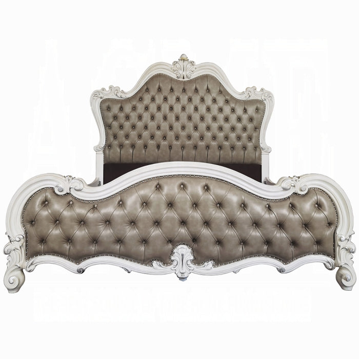 Baldau Versailles II California King Cherry Wood Bed – Victorian Style with Tufted Leatherette Headboard