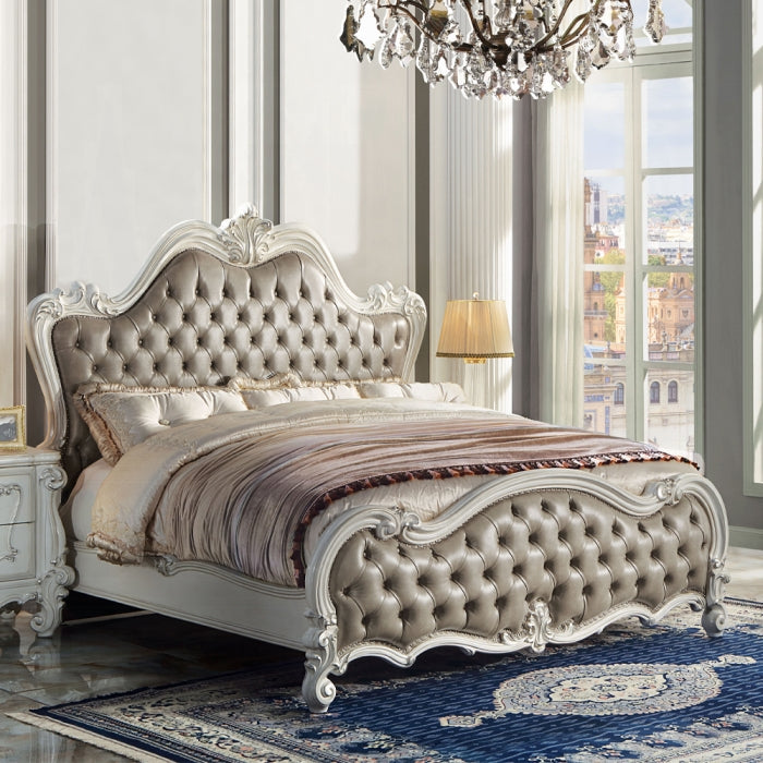 Baldau Versailles II California King Cherry Wood Bed – Victorian Style with Tufted Leatherette Headboard