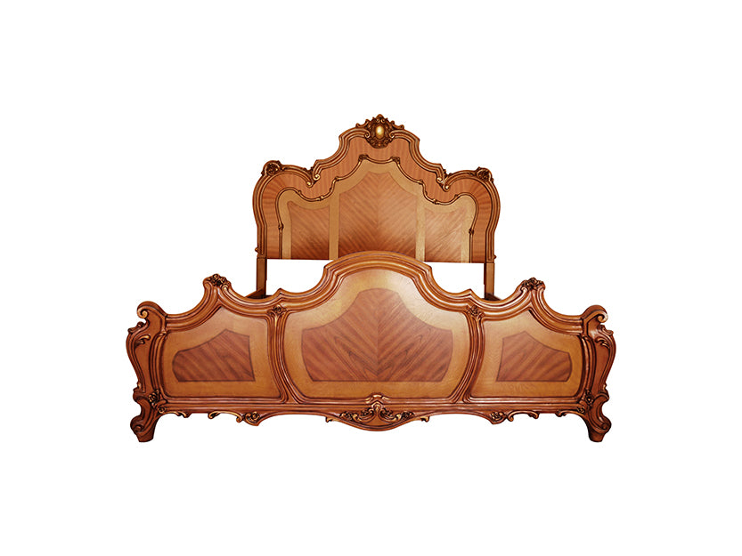 Honey Picardy California King Honey Oak Finished Panel Bed – Traditional Antique Style with Decorative Scrollwork
