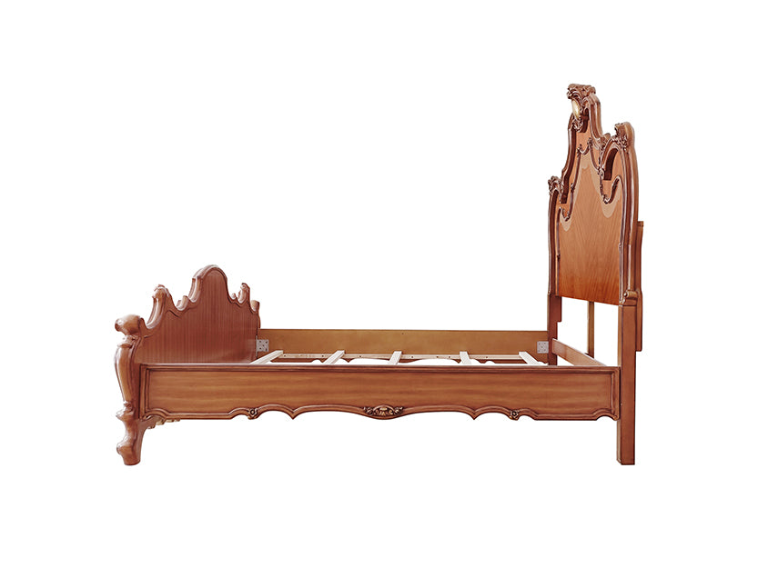 Honey Picardy California King Honey Oak Finished Panel Bed – Traditional Antique Style with Decorative Scrollwork