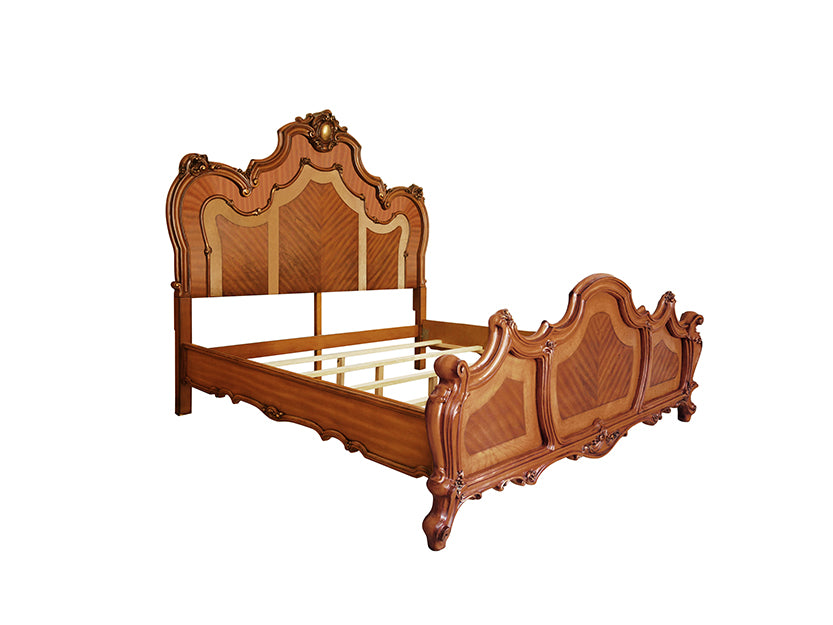 Honey Picardy California King Honey Oak Finished Panel Bed – Traditional Antique Style with Decorative Scrollwork