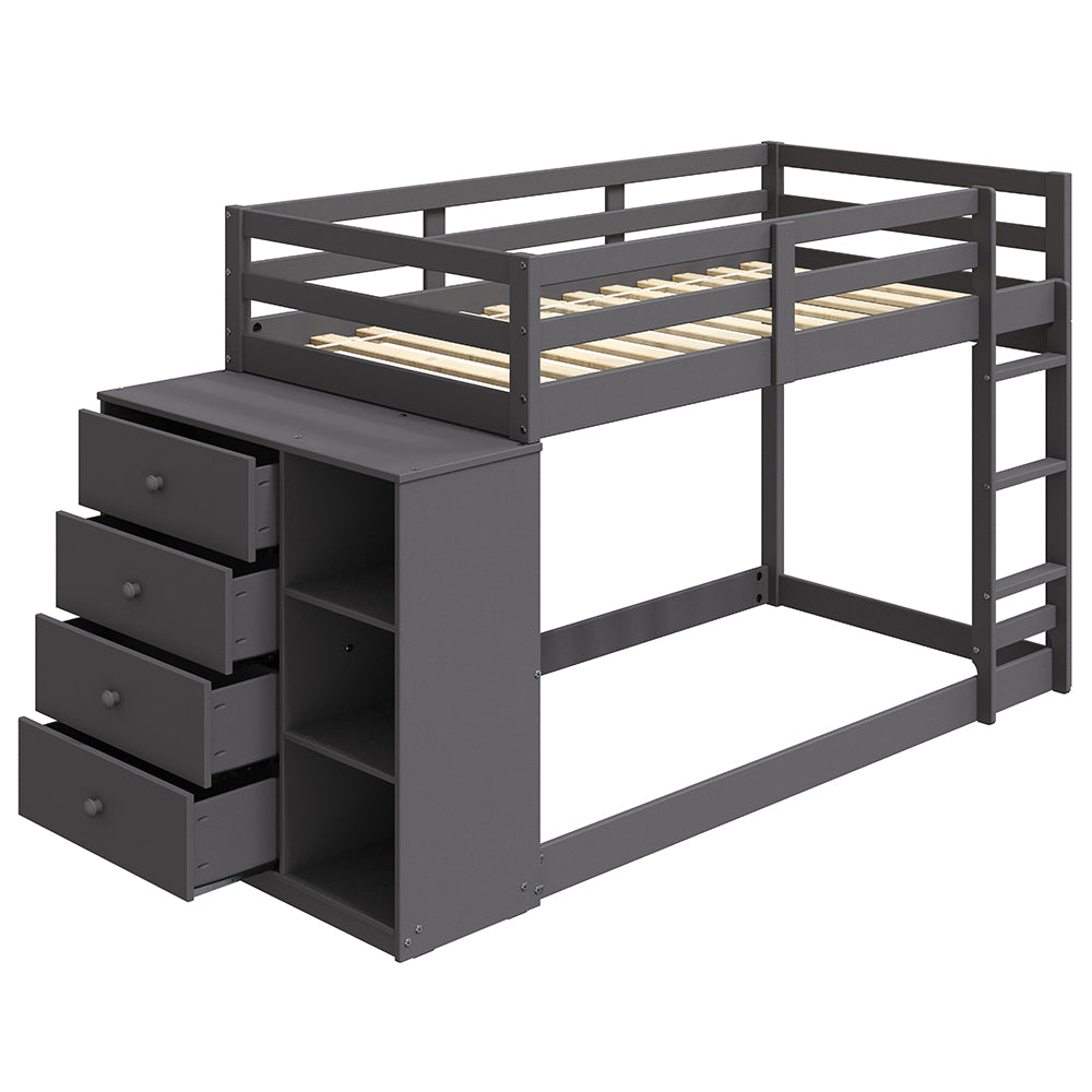 Nastik Gaston Gray Wood Bunk Bed T/T With Drawers, Compartments & Ladder