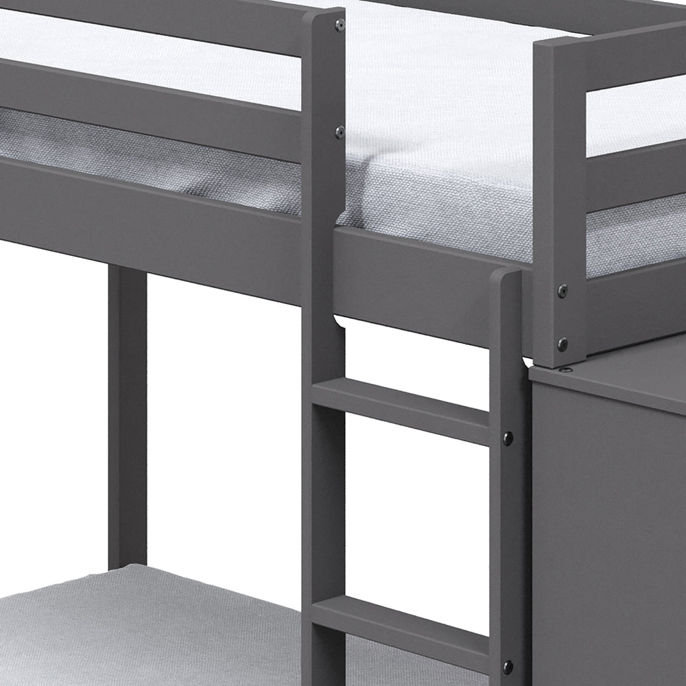 Nastik Gaston Gray Wood Bunk Bed T/T With Drawers, Compartments & Ladder