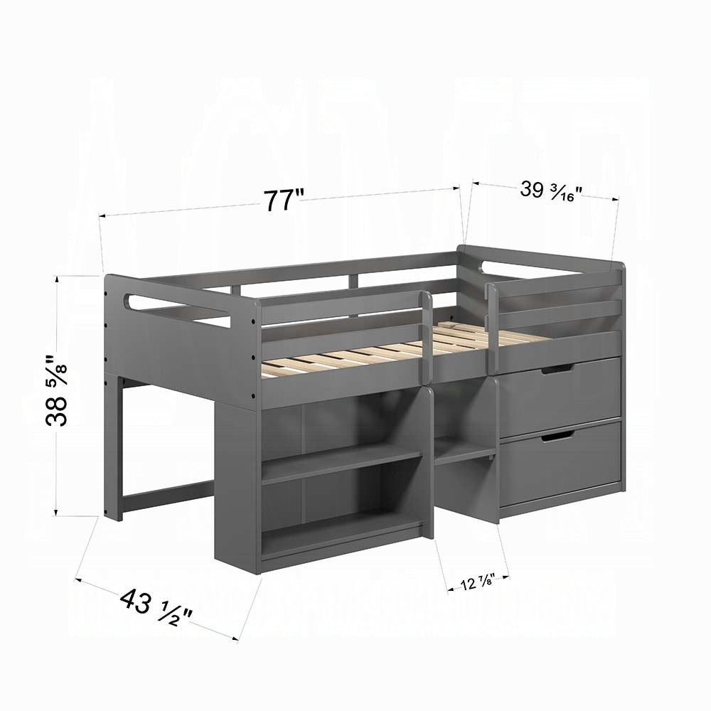 Karan Fabiana Twin Gray Wood Loft Bed – Space-Saving Design with Storage Drawers