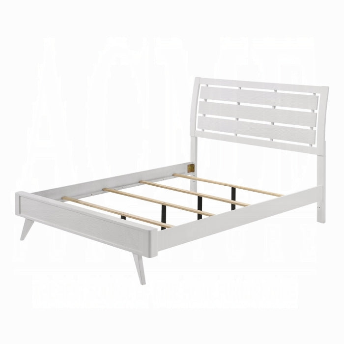 Barashi Cerys Queen White Wood Panel Bed – Modern Transitional Style with Slatted Headboard