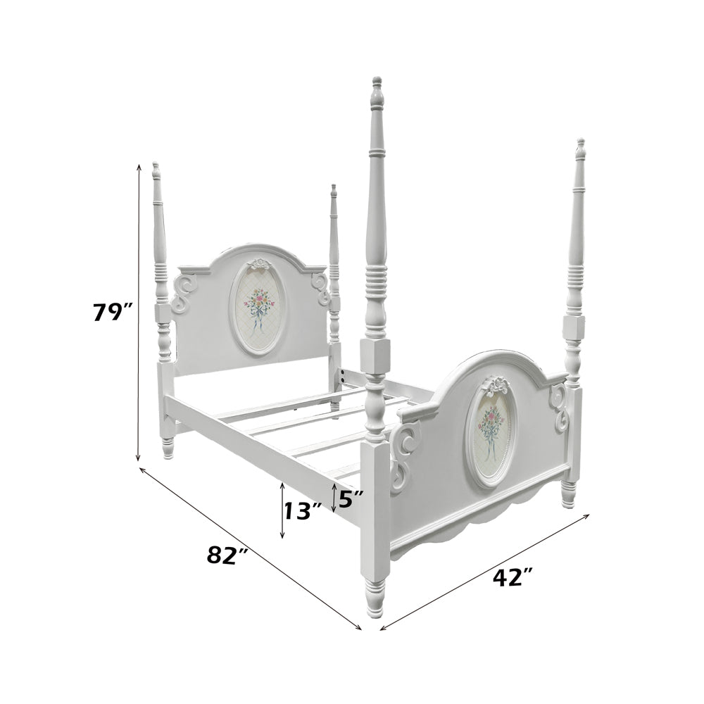 Keegan Flora Collection Twin White Wooden Bed – Poster Frame for Classic Bedrooms