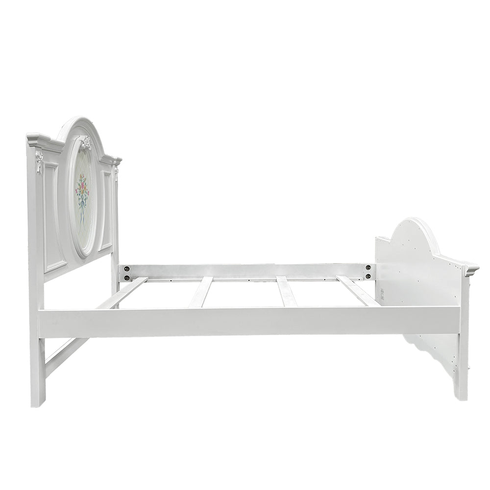 Luciano Flora Collection Full Bed in White Finish – Minimalist Style Wooden Bedframe