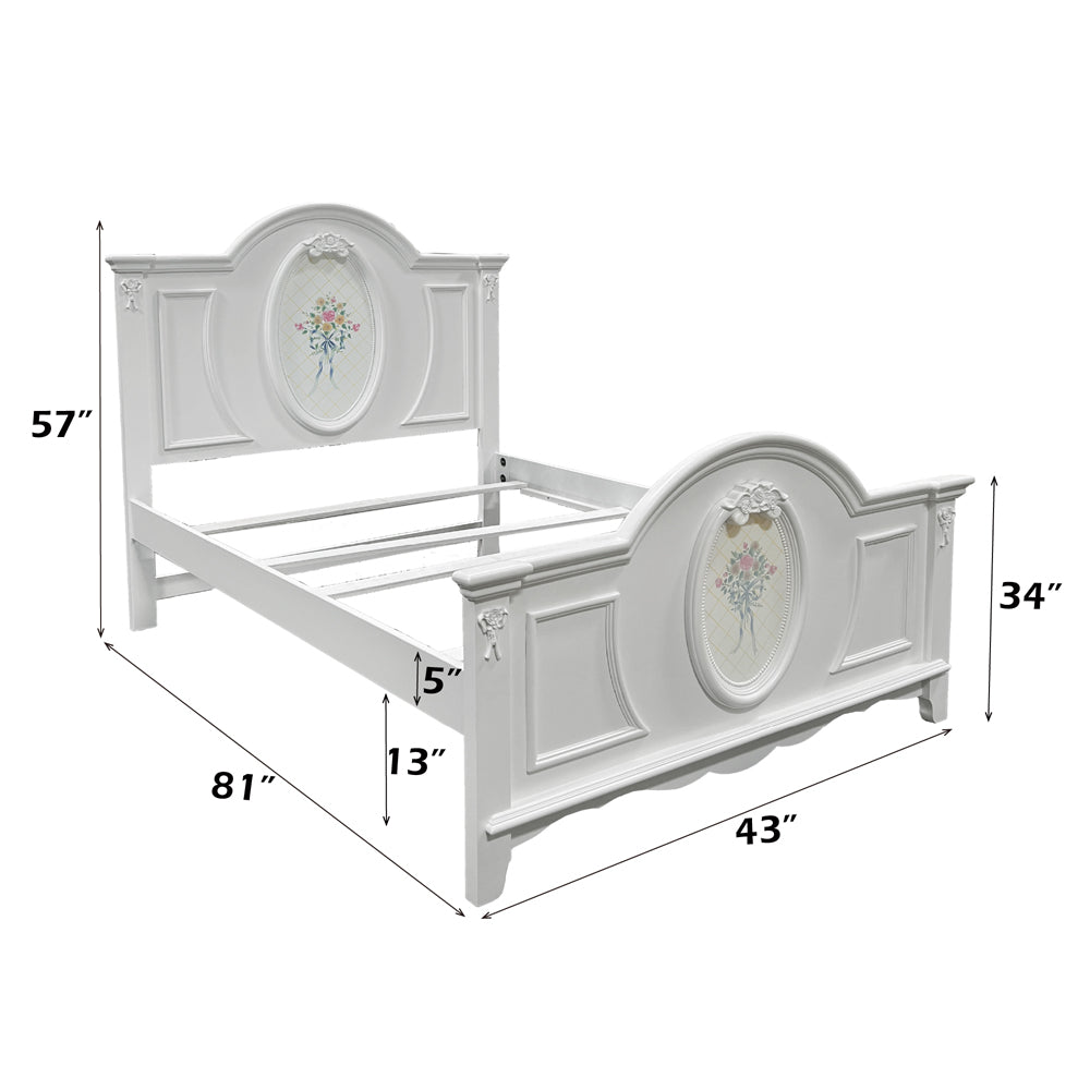 Celine Flora Twin Bed White Finish – Panel Headboard Youth Frame