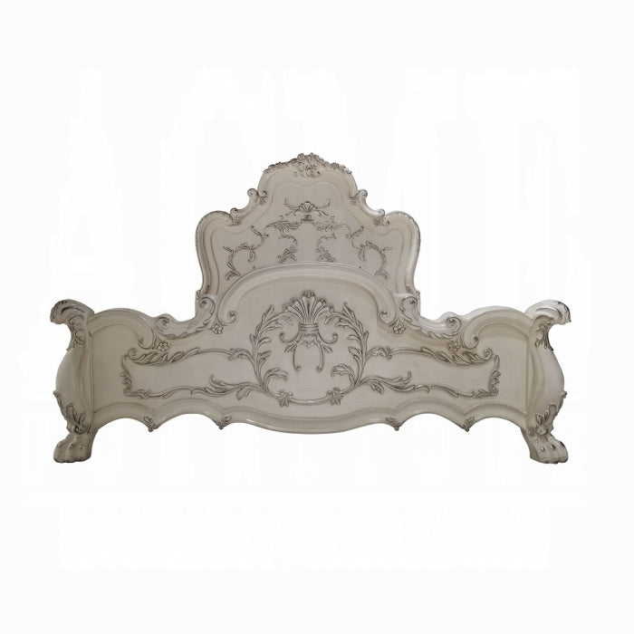 Victorian Dresden California King White Wood Bed – Traditional Style with Upholstered Headboard