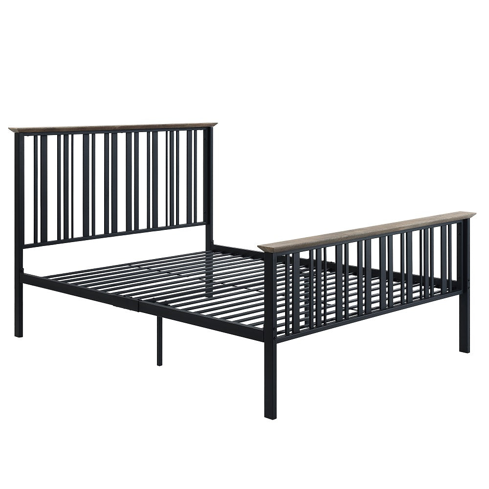 Ainge Zudora Full Metal Wood Trim Platform Bed Modern Industrial Design Slatted Frame Box Spring Free