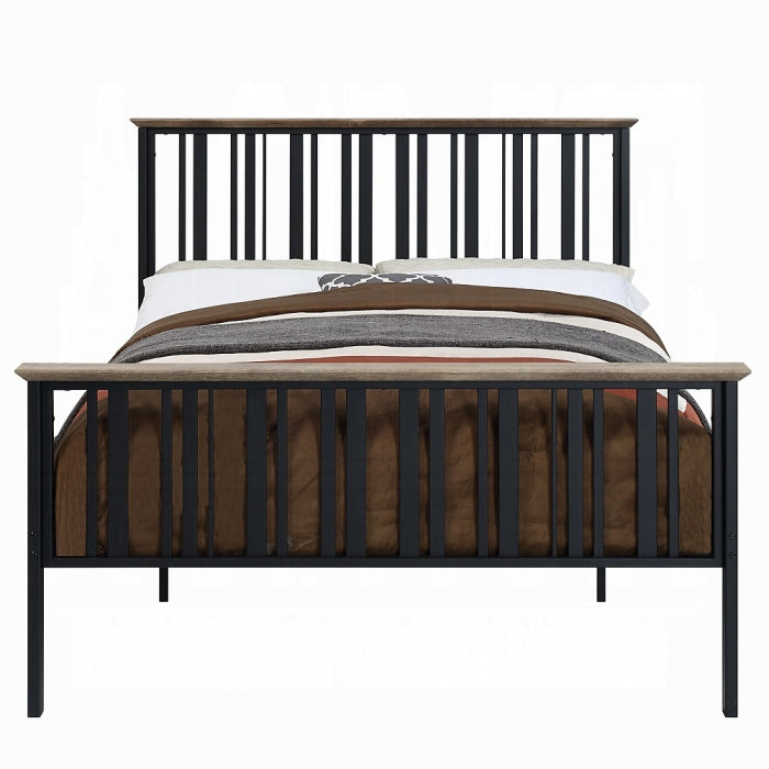 Ainge Zudora Full Metal Wood Trim Platform Bed Modern Industrial Design Slatted Frame Box Spring Free