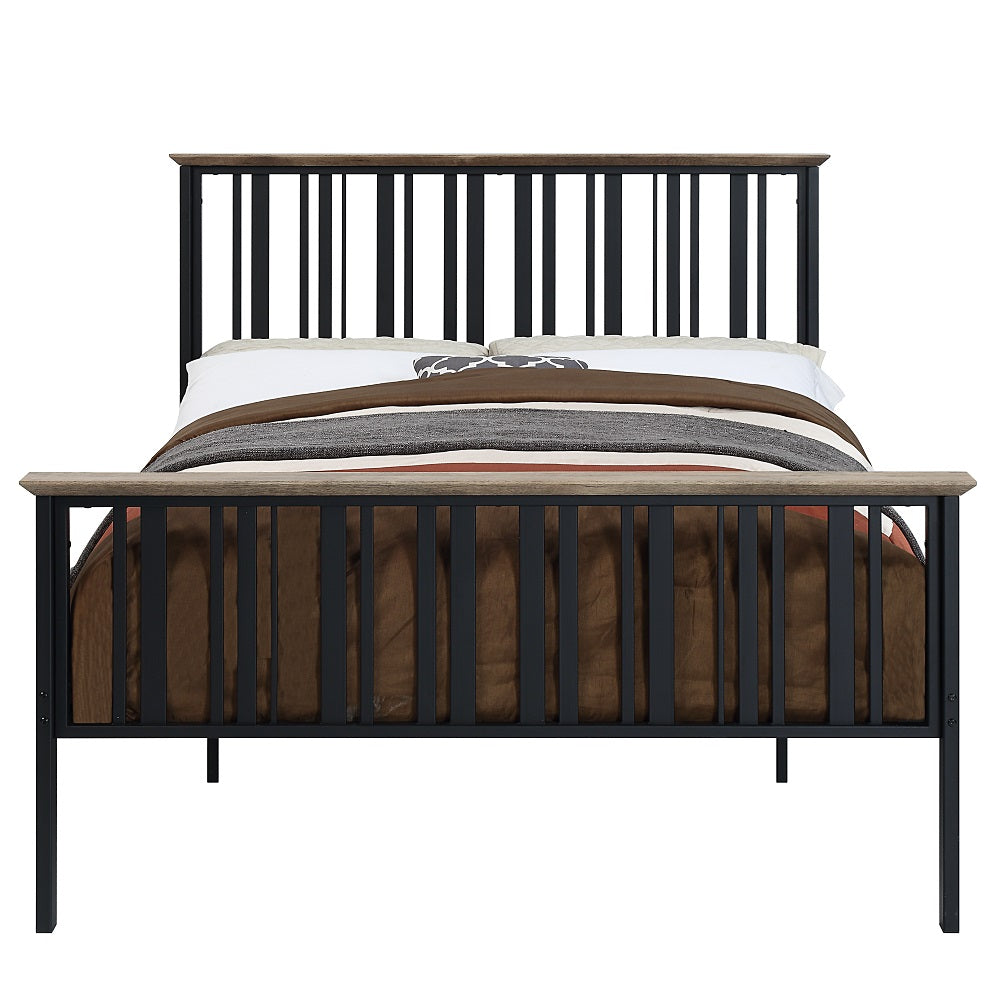 Ainge Zudora Full Metal Wood Trim Platform Bed Modern Industrial Design Slatted Frame Box Spring Free
