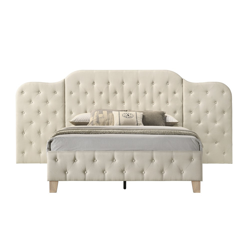 Zoya Ranallo Queen Beige Linen Bed Upholstered Transitional Design with Tufted Headboard