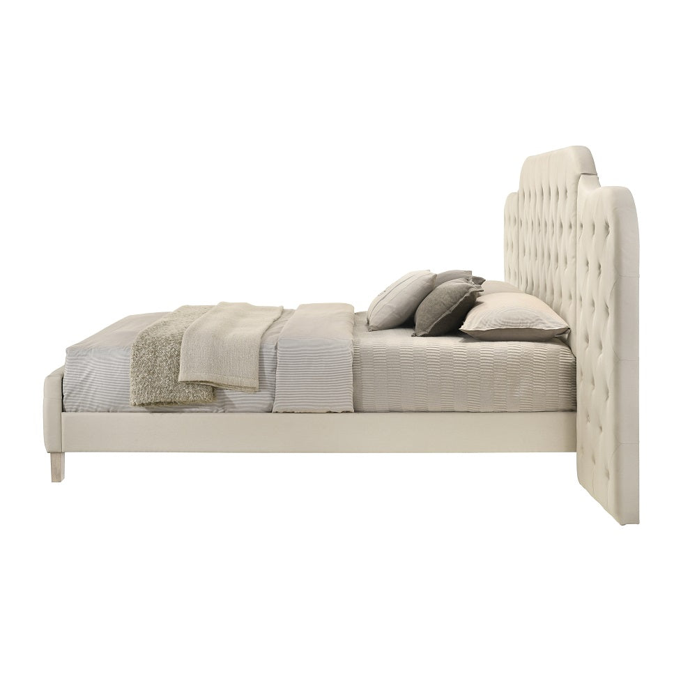 Zoya Ranallo Queen Beige Linen Bed Upholstered Transitional Design with Tufted Headboard