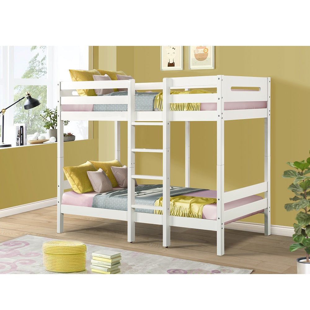 Reno Esin Twin over Twin White Wooden Bunk Bed Contemporary Space-Saving Design