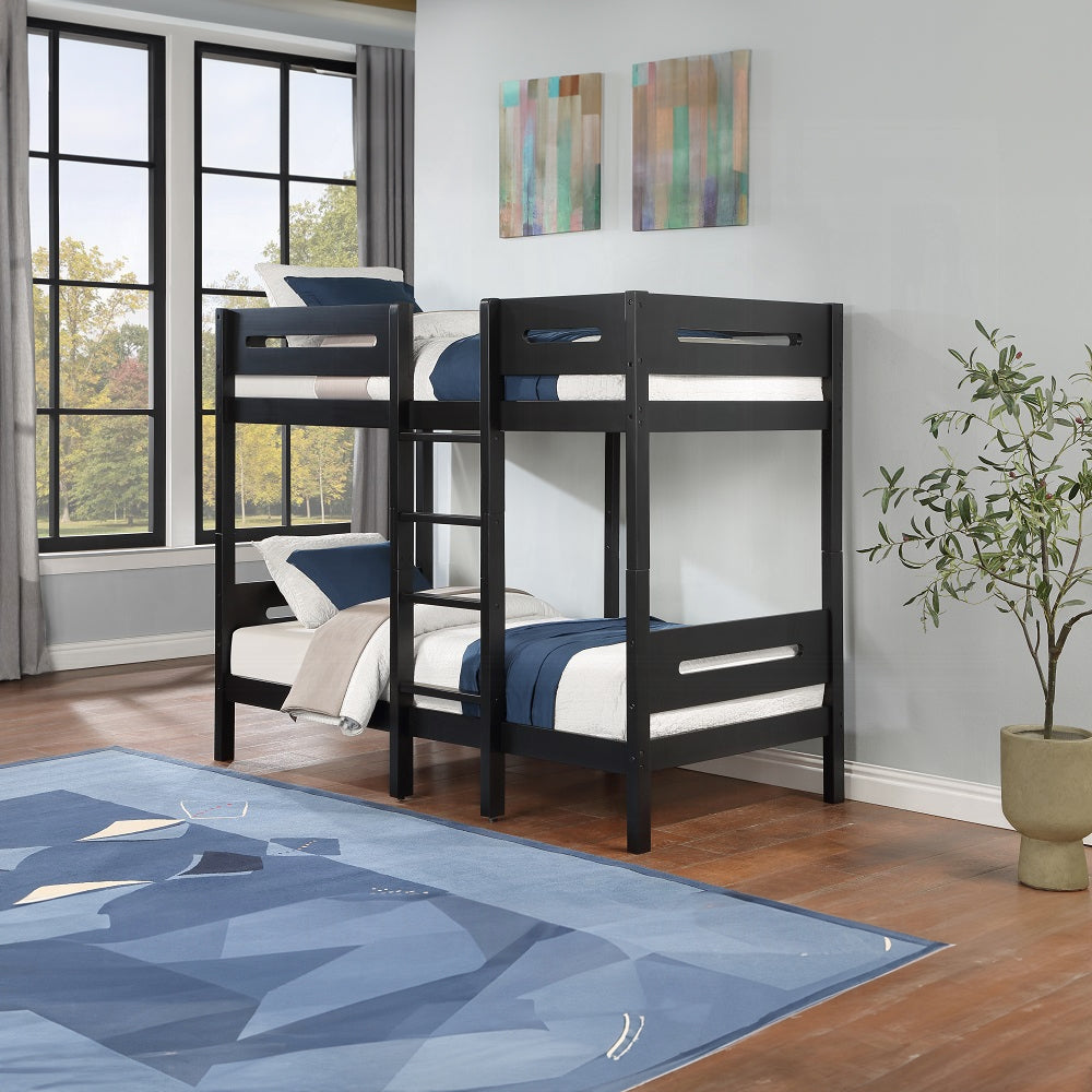 Jaxon Ekko Twin Over Twin Black Metal Bunk Bed Modern Space-Saving Design with Safety Rails