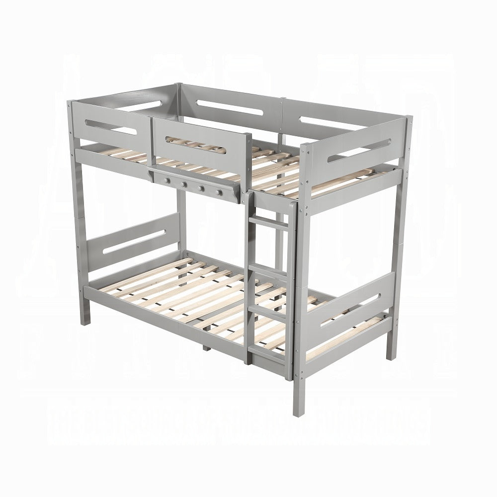 Zenobia Edah Collection Twin Bunk Bed Gray Wood – Compact Modern Style