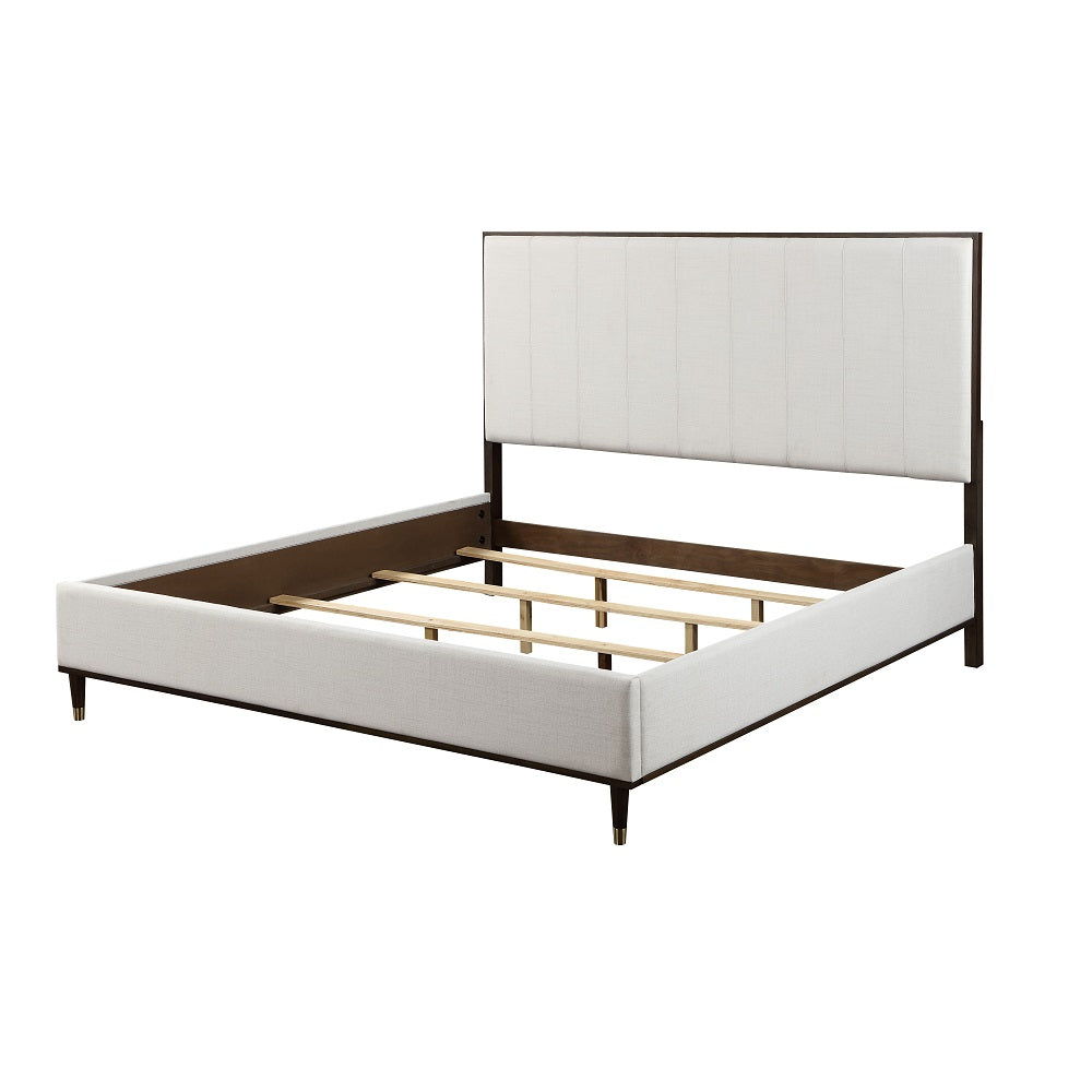 Jai-Jai C Collection Queen Size Light Gray Fabric Platform Bed – Contemporary White Walnut Finish