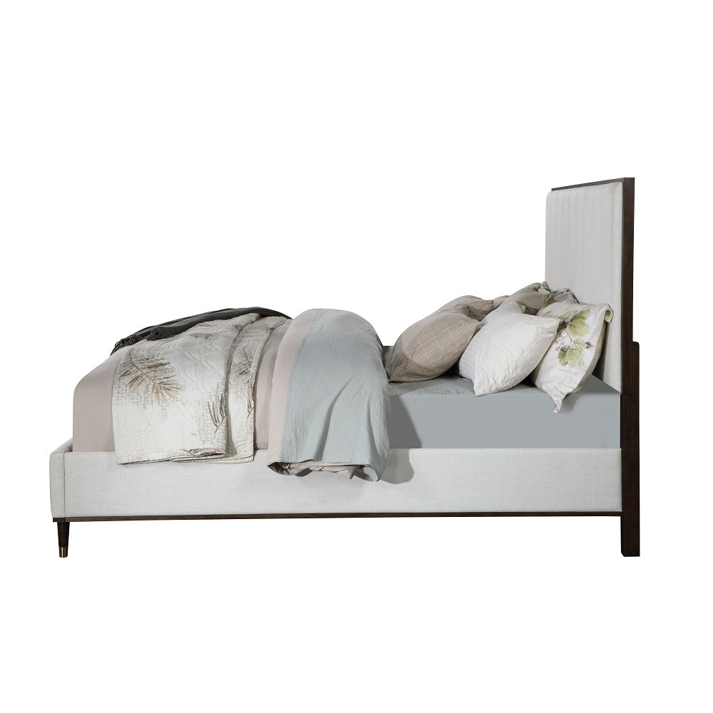 Jai-Jai C Collection Queen Size Light Gray Fabric Platform Bed – Contemporary White Walnut Finish