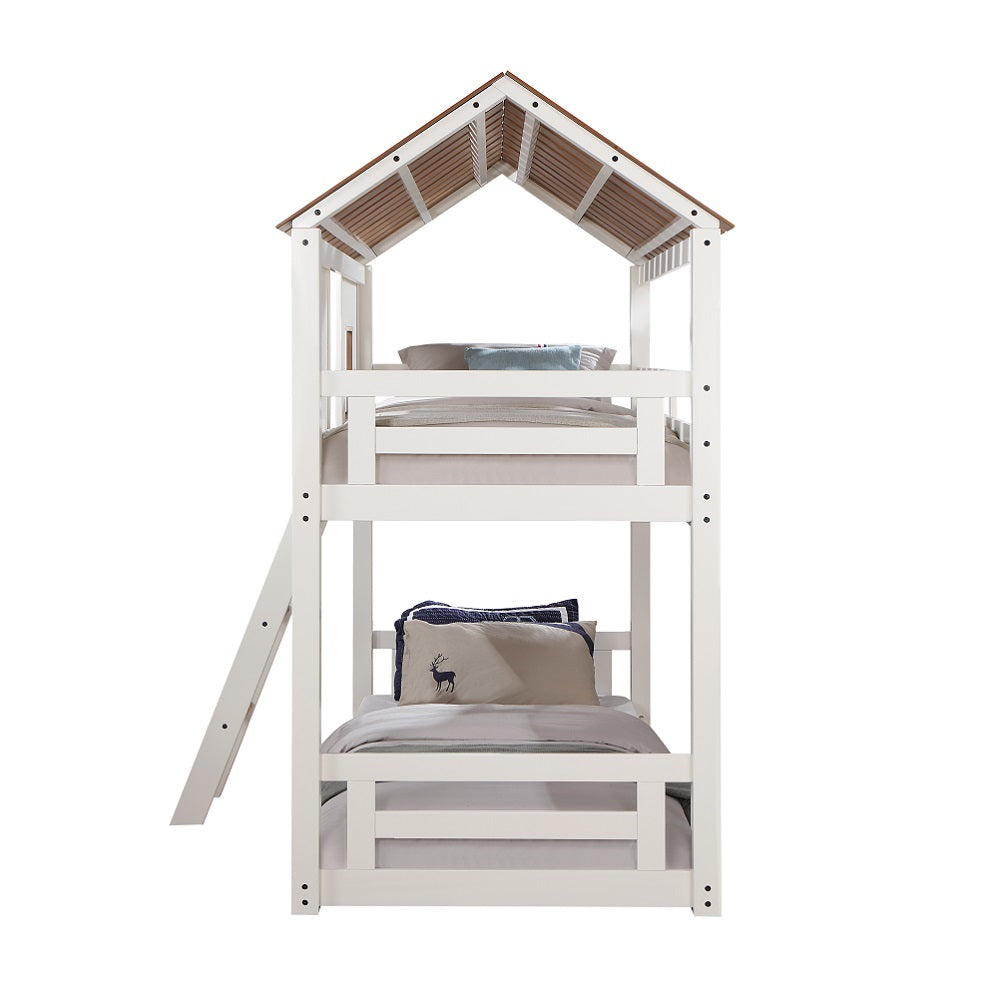 Kaju Inara Collection Twin over Twin Bunk Bed White & Rustic Oak Space-Saving Design