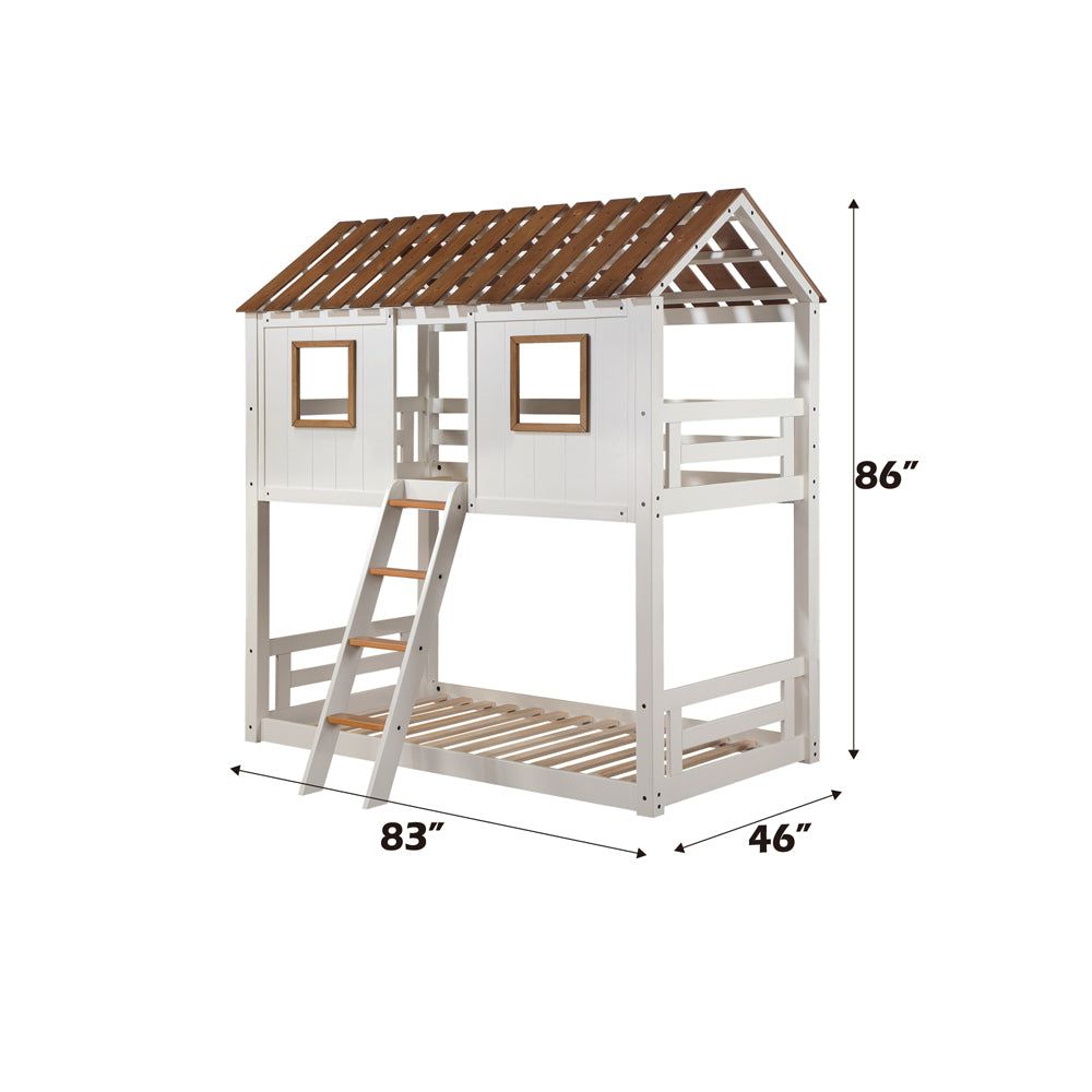 Kaju Inara Collection Twin over Twin Bunk Bed White & Rustic Oak Space-Saving Design