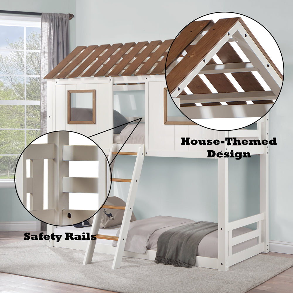 Kaju Inara Collection Twin over Twin Bunk Bed White & Rustic Oak Space-Saving Design