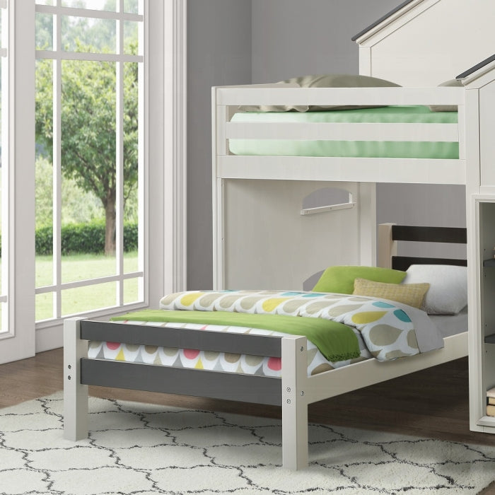 Pinnacle Ratana White and Gray Twin Wooden Bed – Sleek Low-Profile Design for Modern Rooms