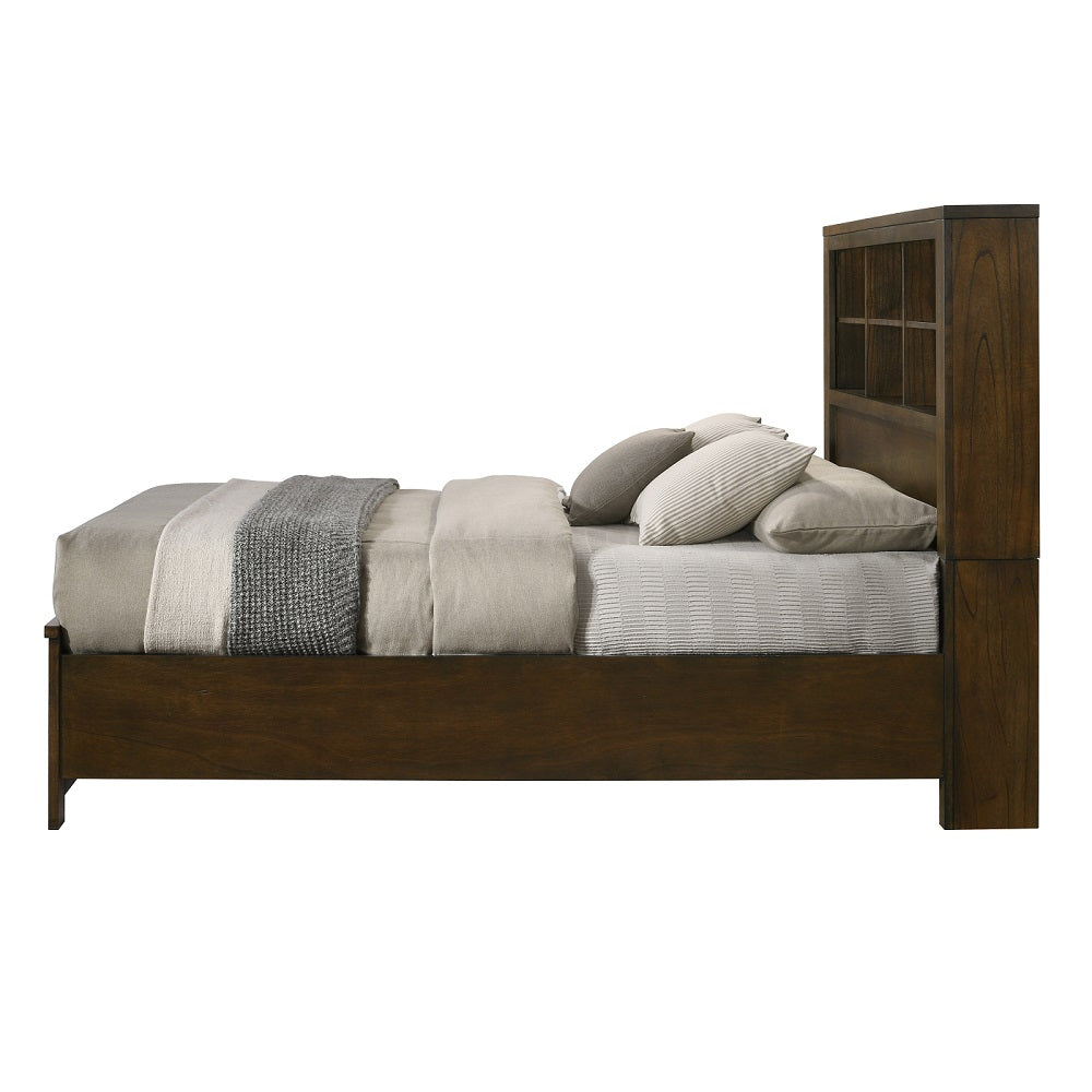 Mohini Merrilee II Queen Warm Brown Wooden Bed – Classic Panel Design & Rich Finish