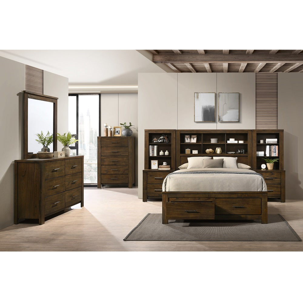 Mohini Merrilee II Queen Warm Brown Wooden Bed – Classic Panel Design & Rich Finish